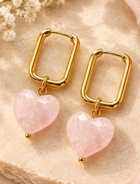 Rose Quartz Huggie Hoop Earrings for Love and Tenderness